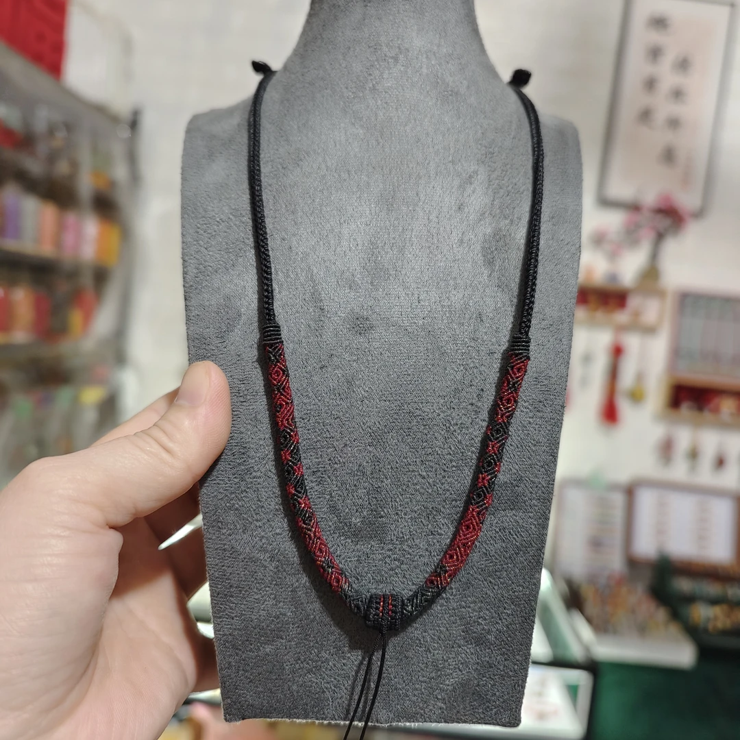 非金属布艺项链 手工编织回纹项链绳复古段染黑红吊坠挂绳高货绳