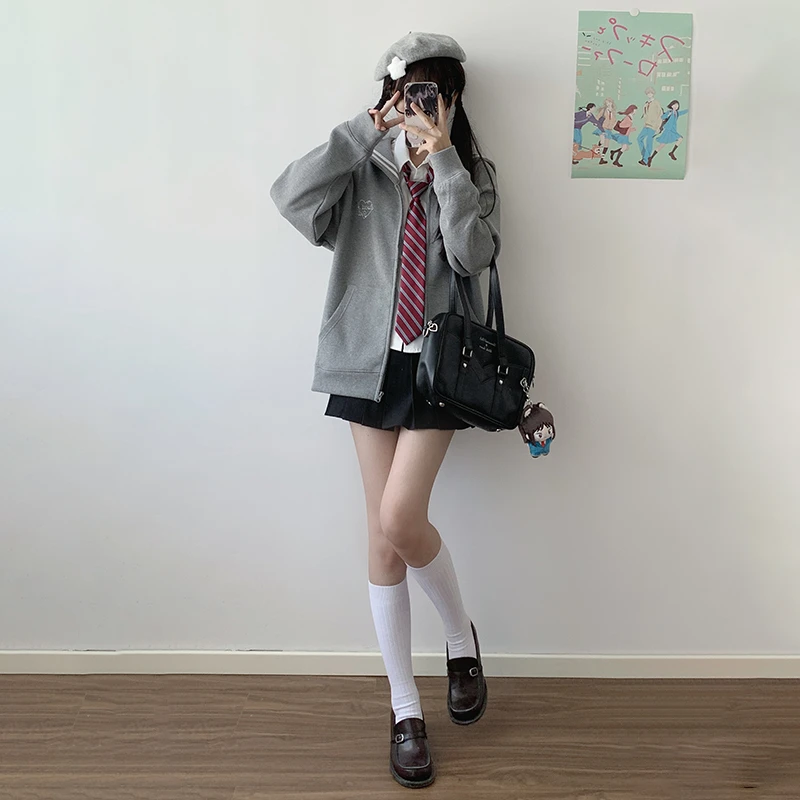 东京岁时记jk海军领长袖卫衣秋季女厚款开衫刺绣宽松常规学院风