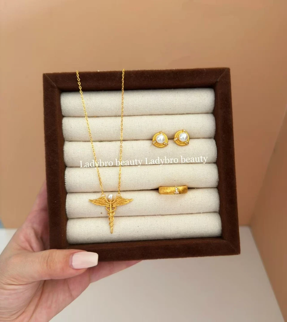 铜合金亚克力吊坠 复古小天使吊坠欧美中古风锁骨链三件套套链