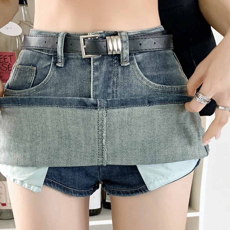 2025秋装清凉复古风辣妹包臀裙怀旧字牛仔裙高腰弹力防走光内衬时