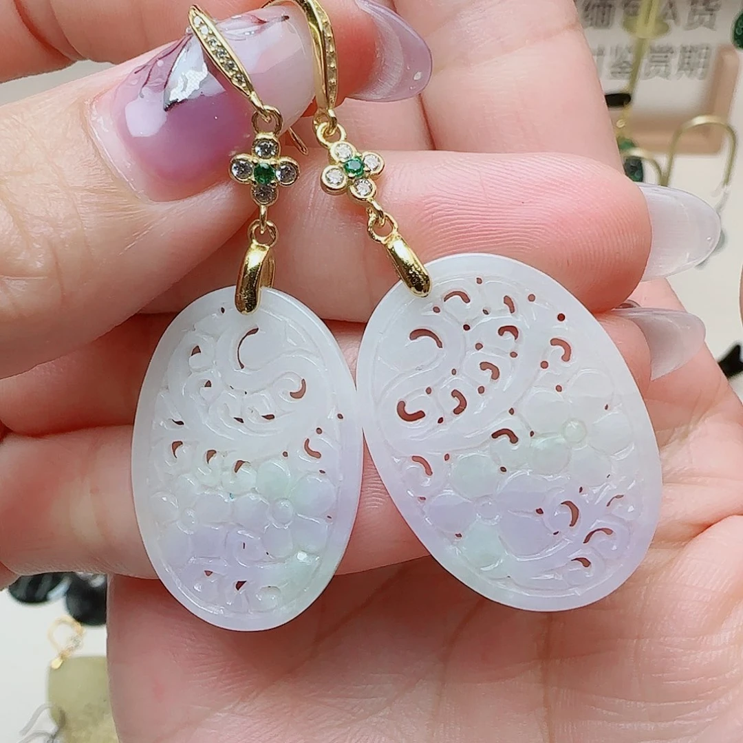 翡翠银S925镶嵌耳饰佳*耳钩款