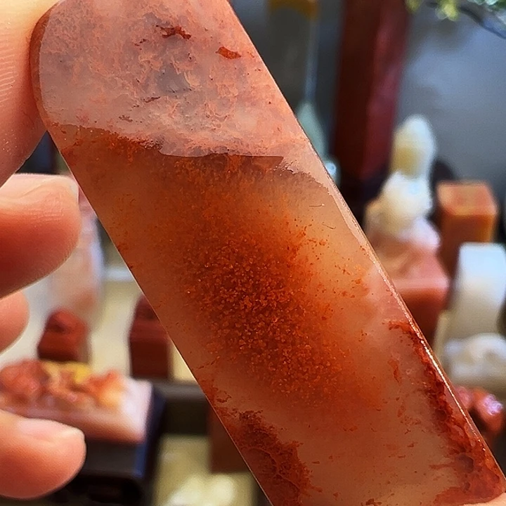 多***水寿山石印石玻璃底水冻桃花
