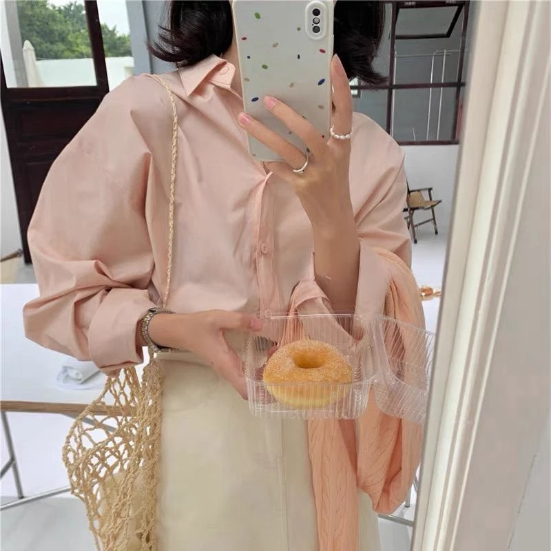 气质衬衫女高级感轻奢上衣春秋季新款纯棉宽松长袖衬衣2025