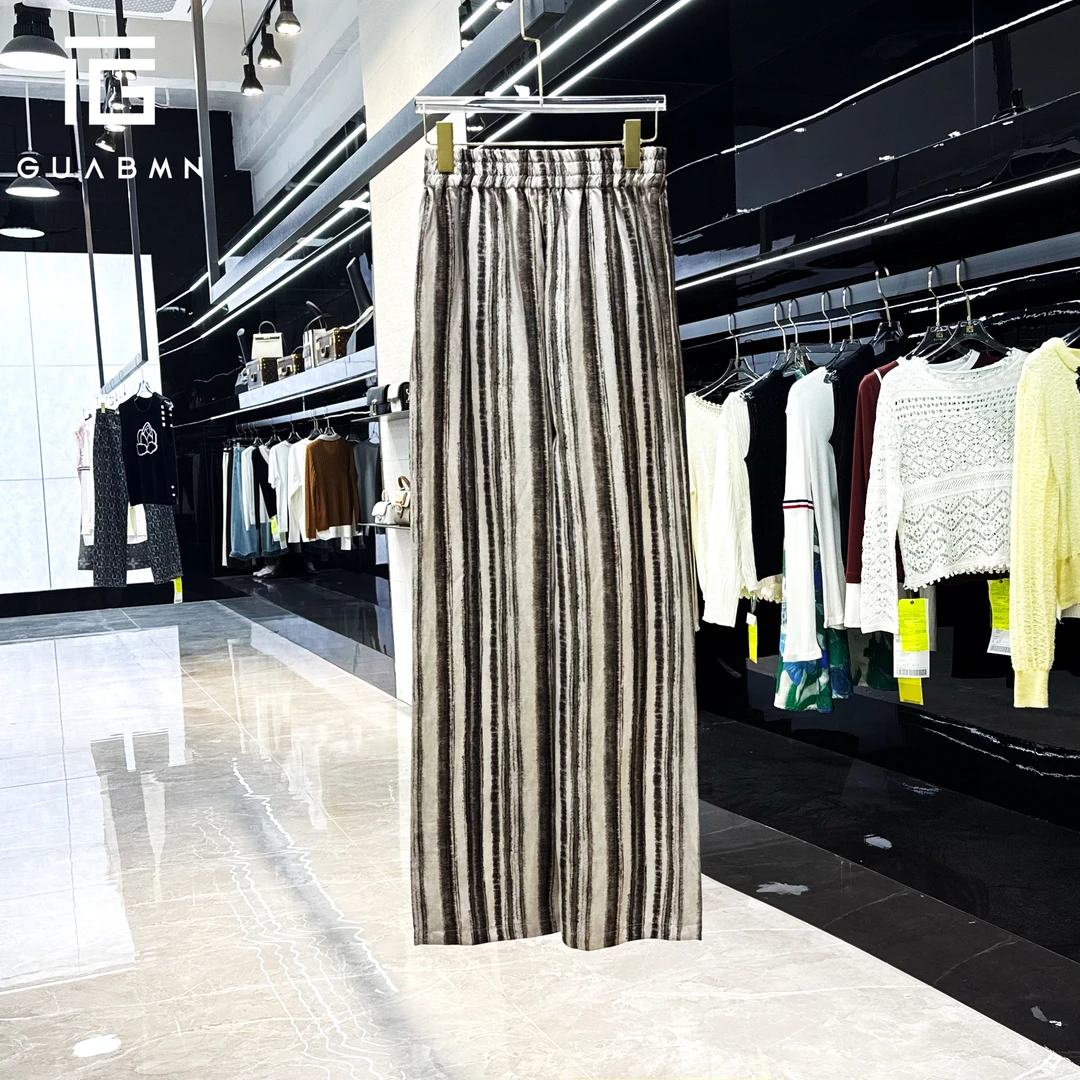 GUABMN2025夏季新款宽松条纹休闲长裤薄款垂感阔腿裤夏日穿搭5089