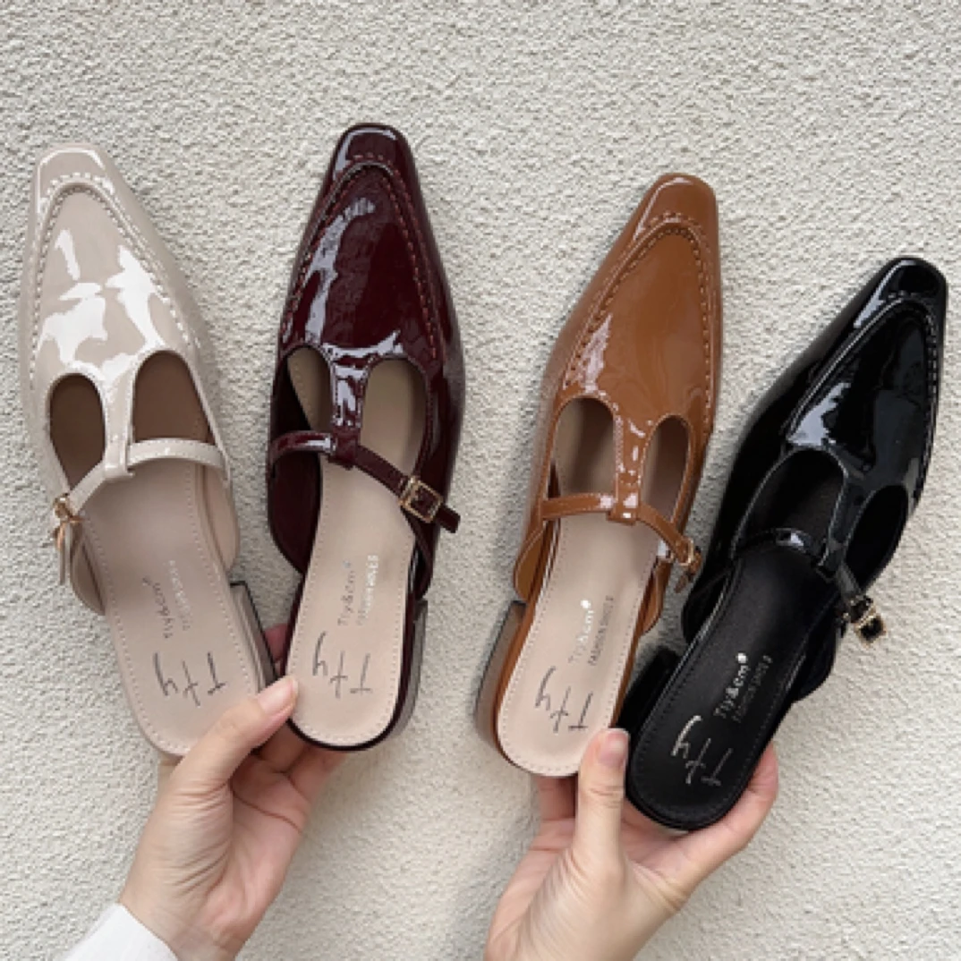 平底英伦风复古包头半拖女外穿2025新款夏网红时尚百搭尖头凉拖鞋