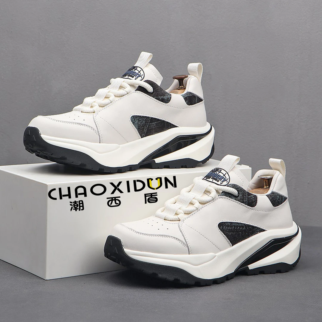 潮西盾CHAOXIDUN头层牛皮潮流男鞋个性舒适真皮减震休闲老爹鞋