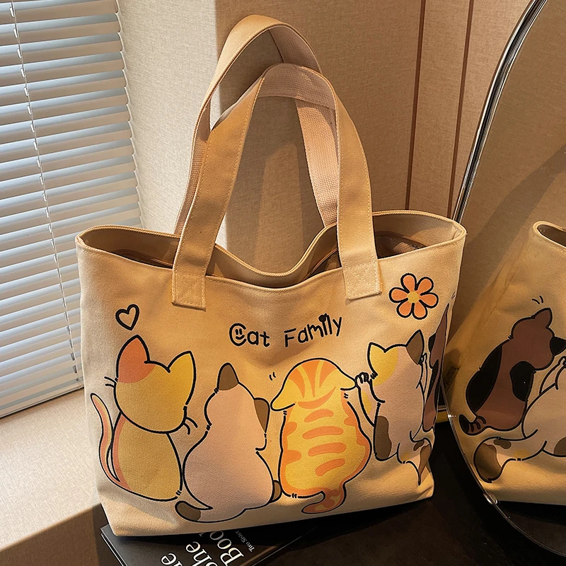 可爱卡通帆布包包女2024新款学生上课通勤托特大包时尚百搭妈咪包