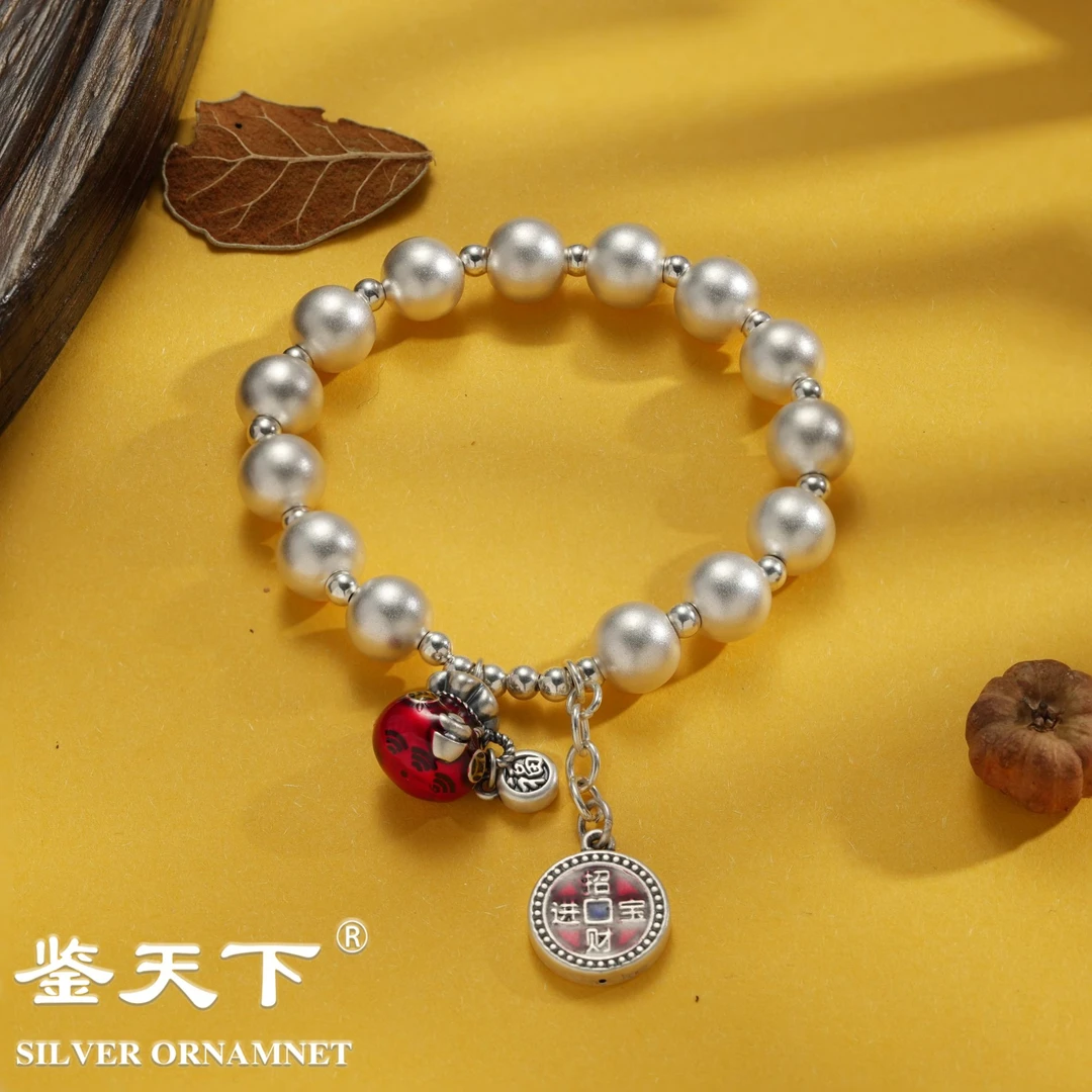 925银珐琅手链 【鉴天下】珐琅彩红色福袋流苏手链06100137气质时尚