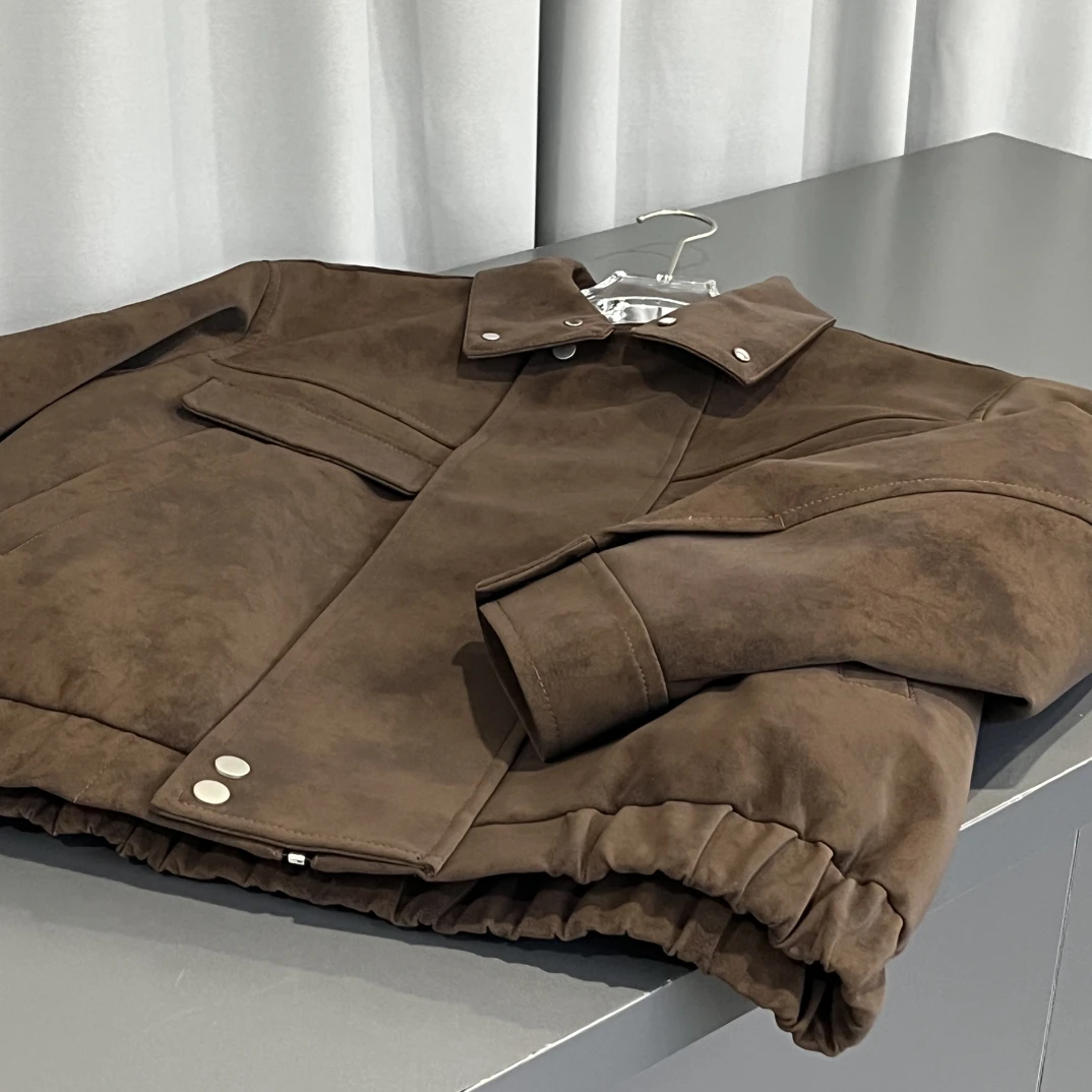 复古麂皮绒 翻领男士 冬季宽松保暖鹅绒羽绒服夹克 短款