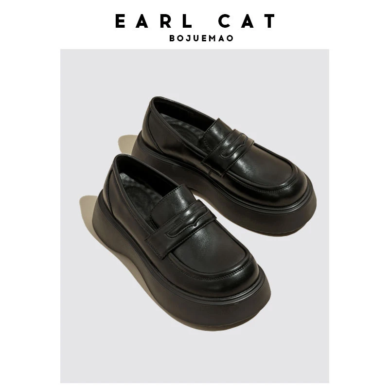伯爵猫百搭圆头乐福鞋2024爆款厚底小皮鞋春季单鞋学院风女鞋