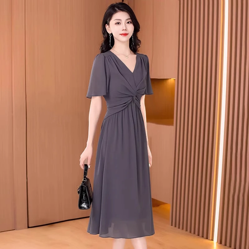 乔其纱料连衣裙2025新款女夏气质高端精致高级十三行品牌雪纺裙子