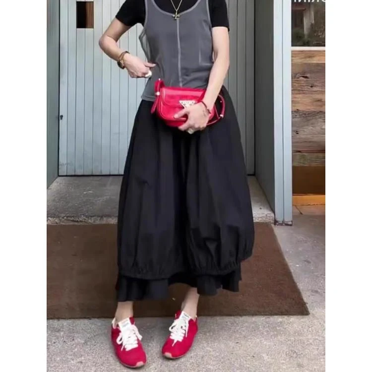 欧货白色花苞半身裙女2025春夏新款小众设计感宽松高腰显瘦A字裙