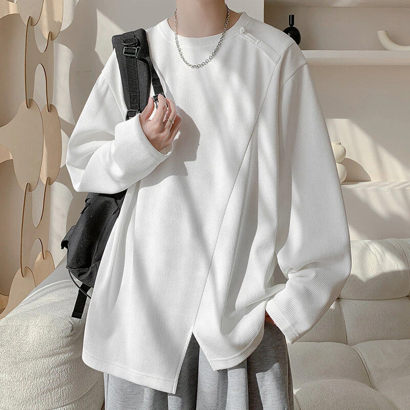 新中式国风肌理感不规则长袖T恤男春秋2025情侣设计感小众打底衫