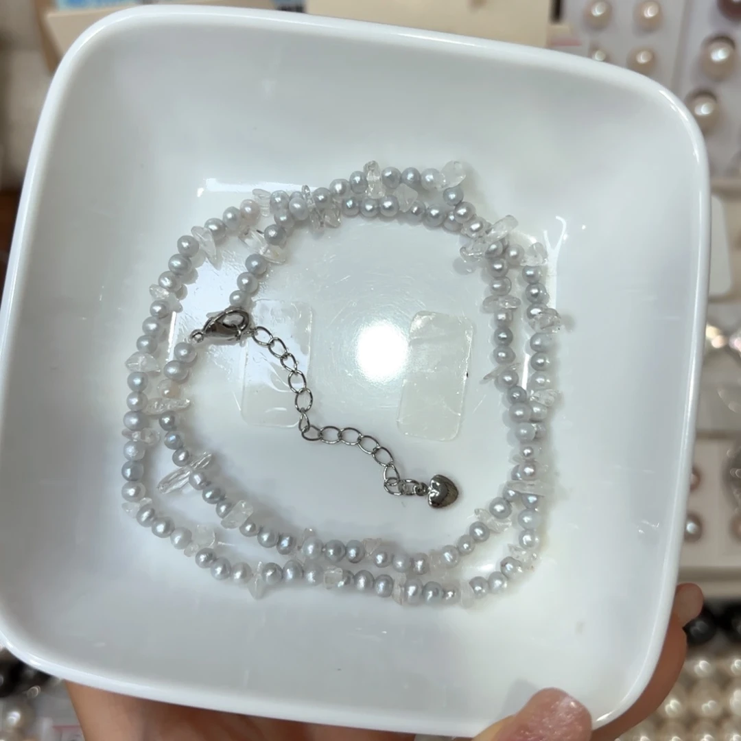 颈饰未镶嵌淡水珍珠银灰色珍珠项链一条