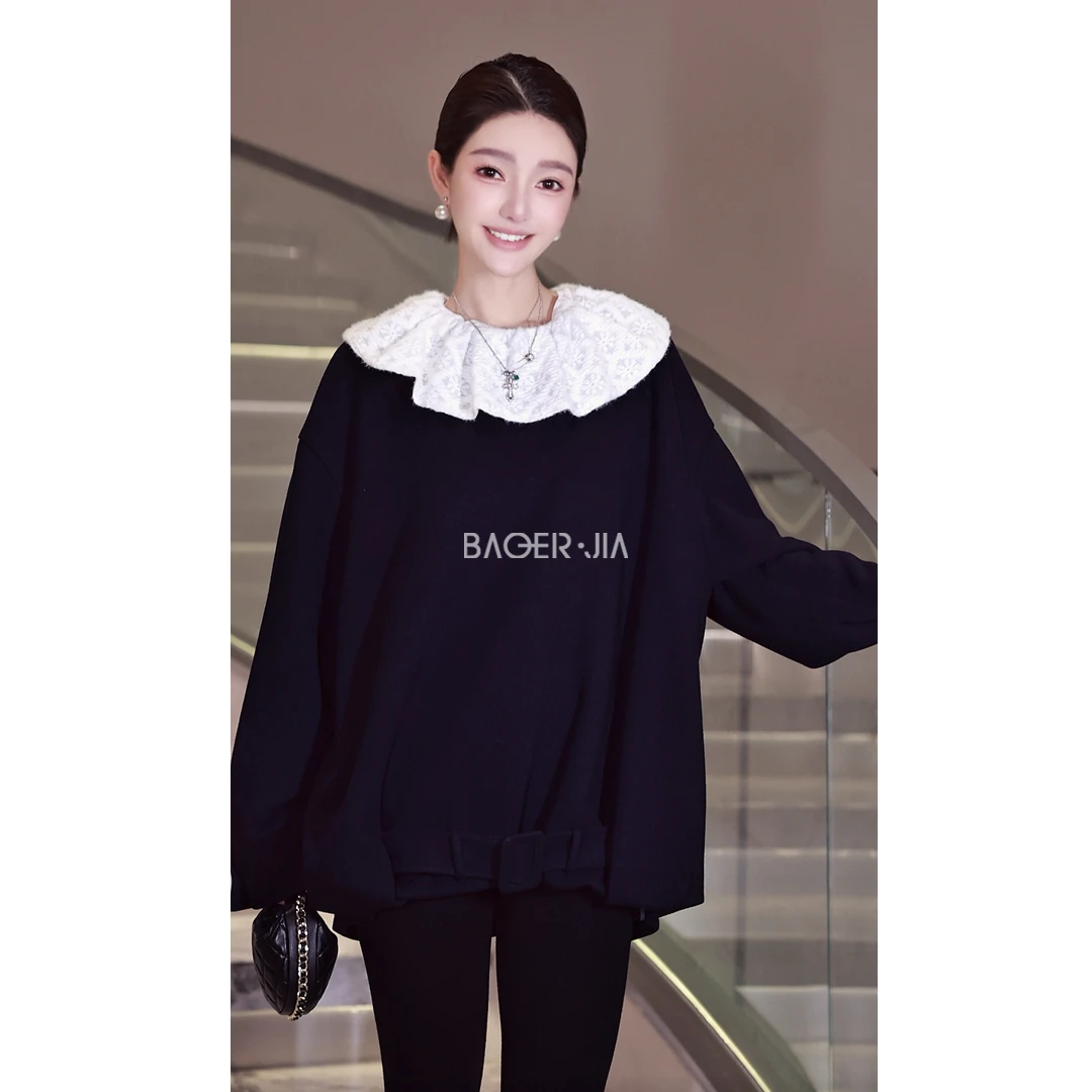 40-【缪缪小姐】宝儿家含幂BL125525309XQ羊毛醋酸轻职风海军蓝上衣