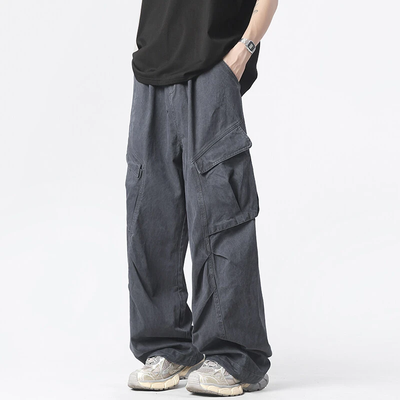 大口袋伞兵工装裤男士春季美式高街潮流复古直筒宽松阔腿休闲裤子
