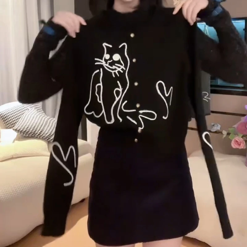 【线条小猫】秋冬新款百搭休闲针织女生复古毛衣LK2507369