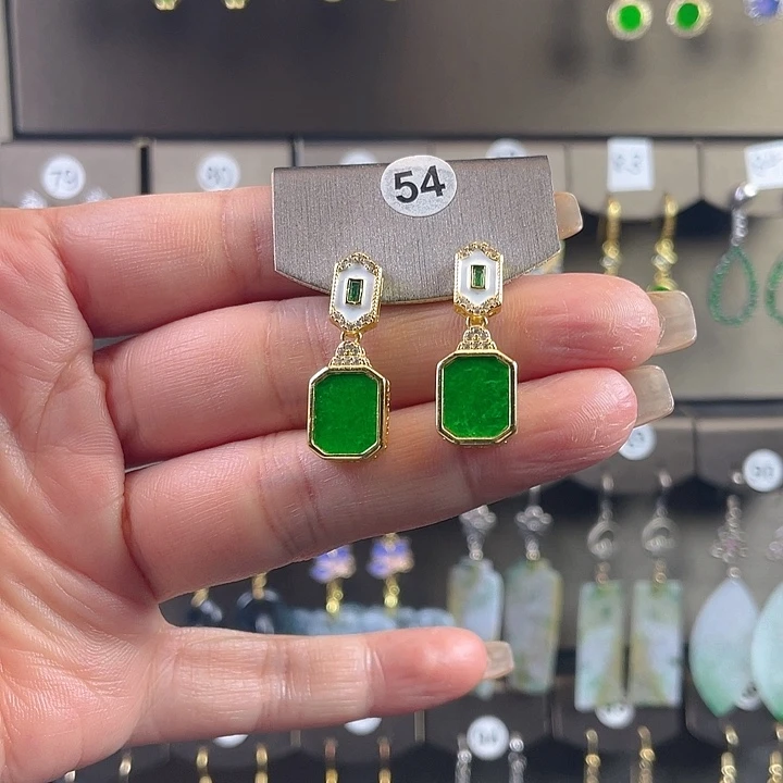 江***用翡翠银S925镶嵌耳饰缅甸A货