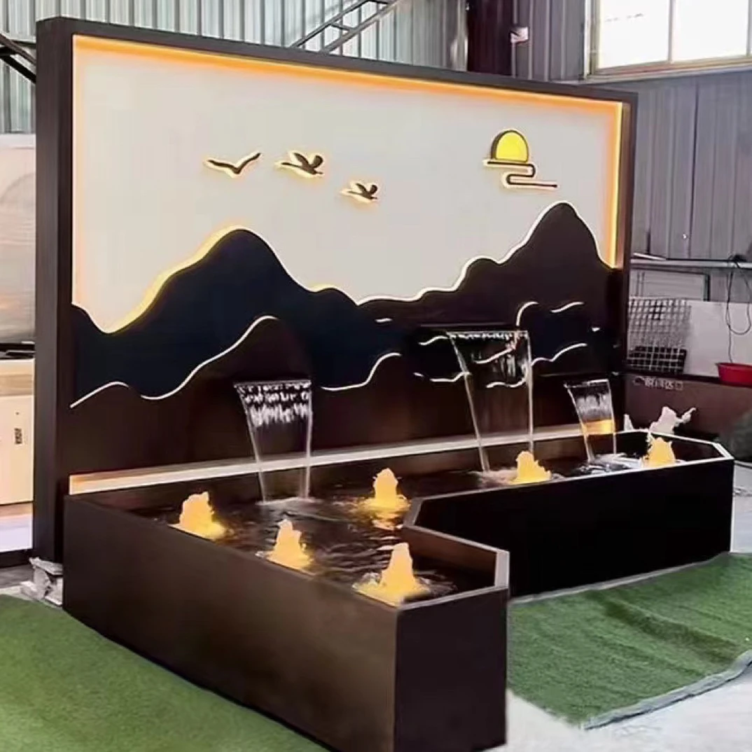 定制新中式不锈钢流水墙庭院别墅园林入户迎门水幕影壁背景墙院子