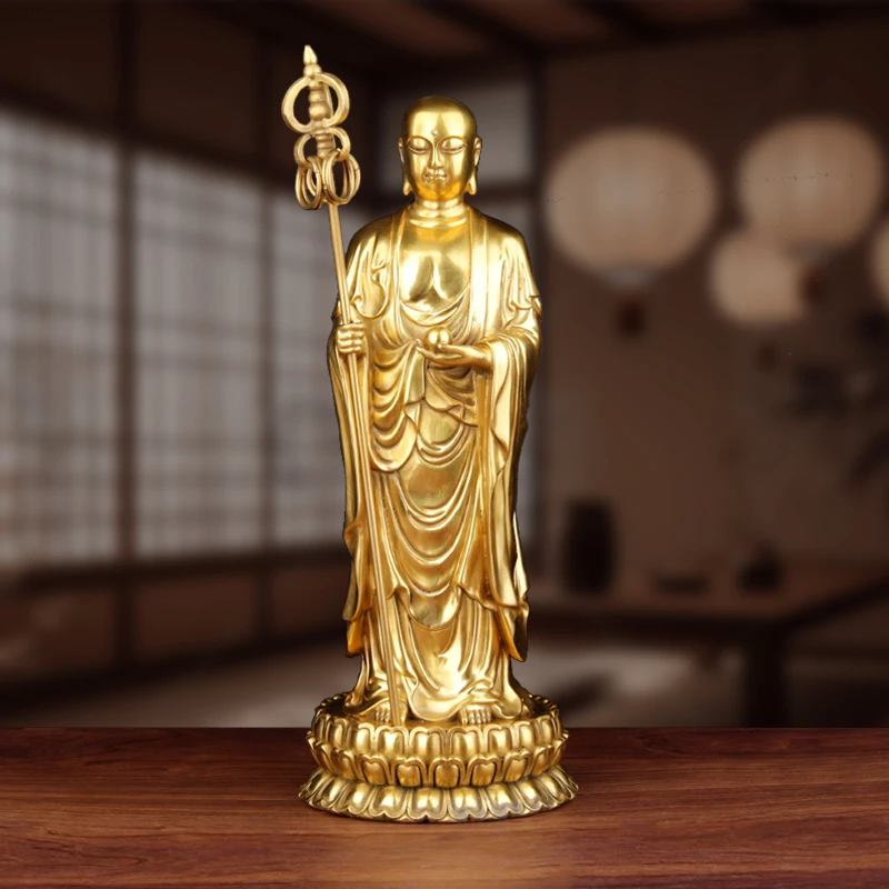 他向地藏王黄铜地藏王佛像摆件婆娑三圣铜像工艺品家用客厅装饰品