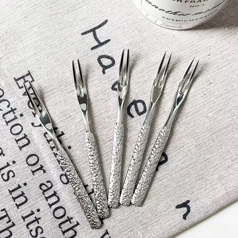 【五支装】高级感食品级不锈钢水果叉家用酒店甜品蛋糕叉