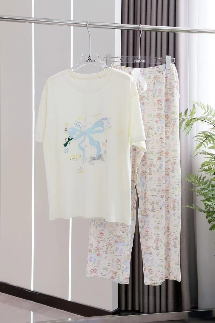 短袖长裤雪花棉家居服，卡通图片，减龄时尚，可外穿