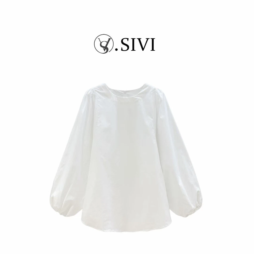 熙薇【时间剪影】2025早秋新款时尚休闲圆领娃娃装衬衣上衣H5228