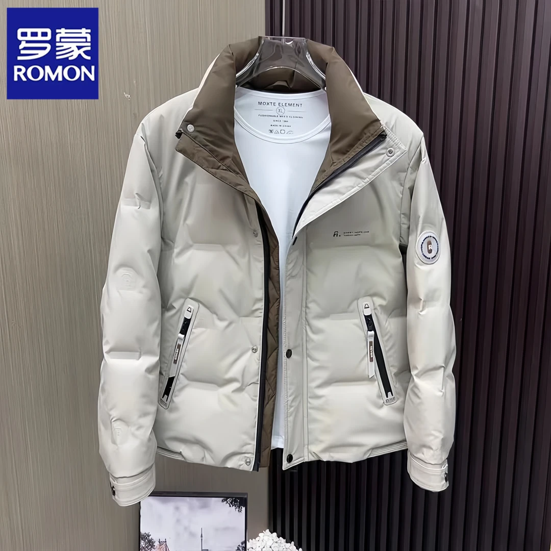 罗蒙痞帅羽绒服男士潮牌短款鸭绒加厚防寒衣冬季2025新款休闲外套