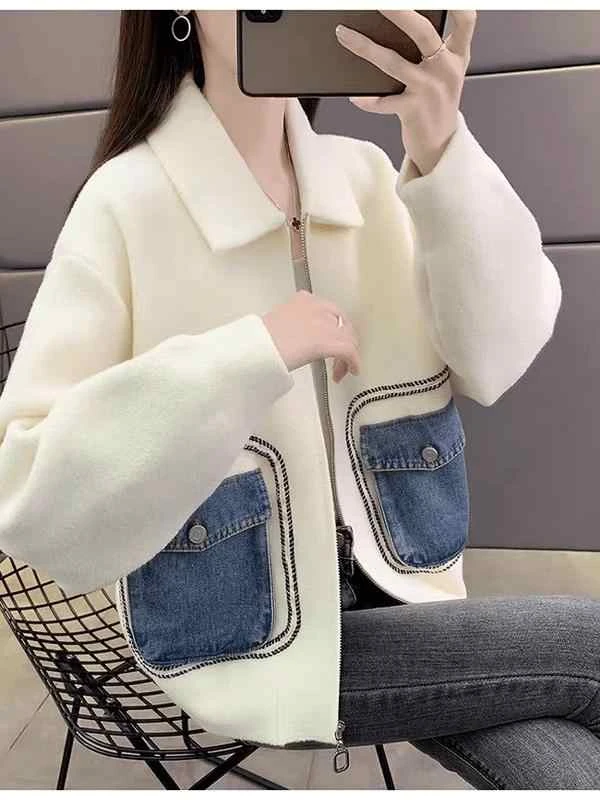 洋气减龄牛仔拼接秋冬短外套女2025新款学院风百搭超好看开衫上衣