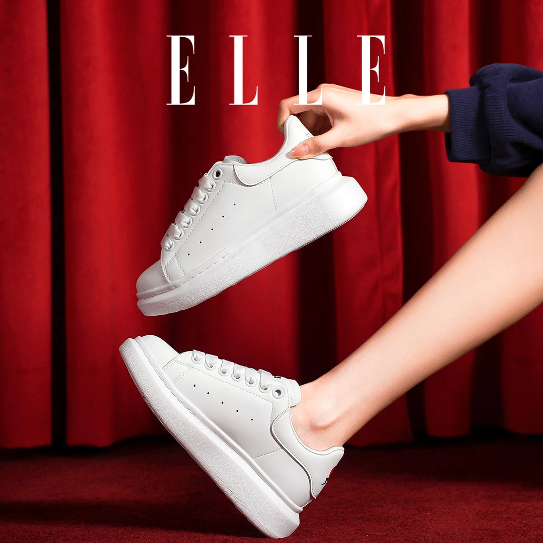 ELLE经典真皮增高小白鞋女款厚底休闲板鞋2025冬季爆款显腿长潮鞋