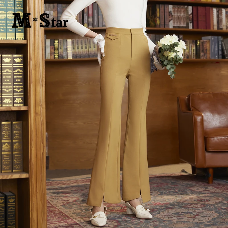 【老板娘夏天】M-Star卡其色微喇裤复古西装裤SCCK133418