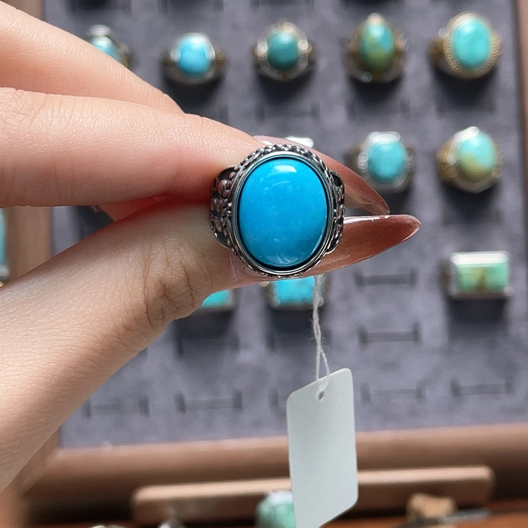 坐***雨绿松石银S925镶嵌戒指