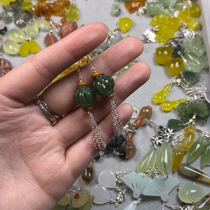 蛇纹石玉未镶嵌耳饰耳环项链挂件