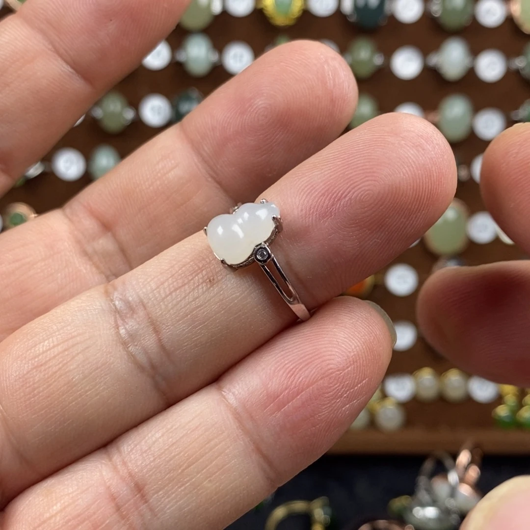 和田玉（白玉）戒指银S925镶嵌