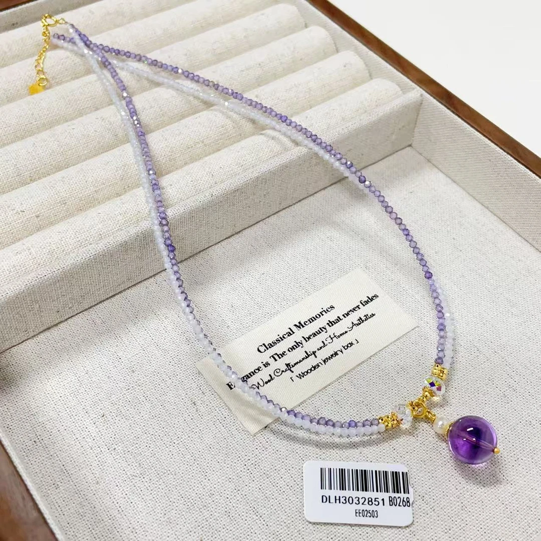 k44 典仑【紫水晶双层项链】时尚新中式紫晶 s925银项链颈链女