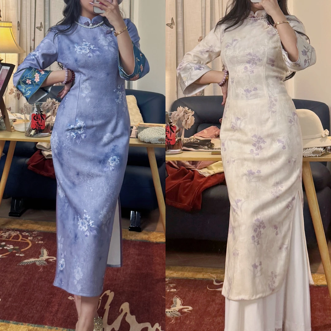 现货！新品！【白风紫木】秋冬弹力复古微胖旗袍少女新中式