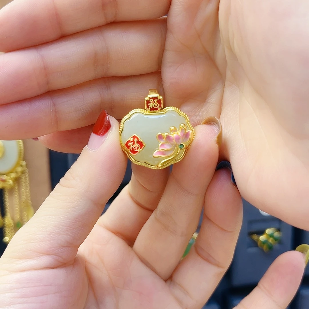 和田玉银S925镀金镶嵌颈饰