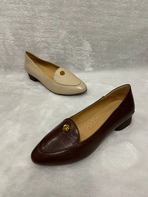 羊皮法式粘胶鞋尖头极简风粗跟单鞋百搭豆豆鞋休闲浅口233