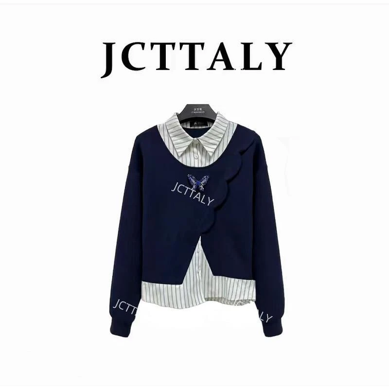 【宠粉价】通勤设计师上衣假两件蝴蝶复古法式休闲秋冬JC-A4503