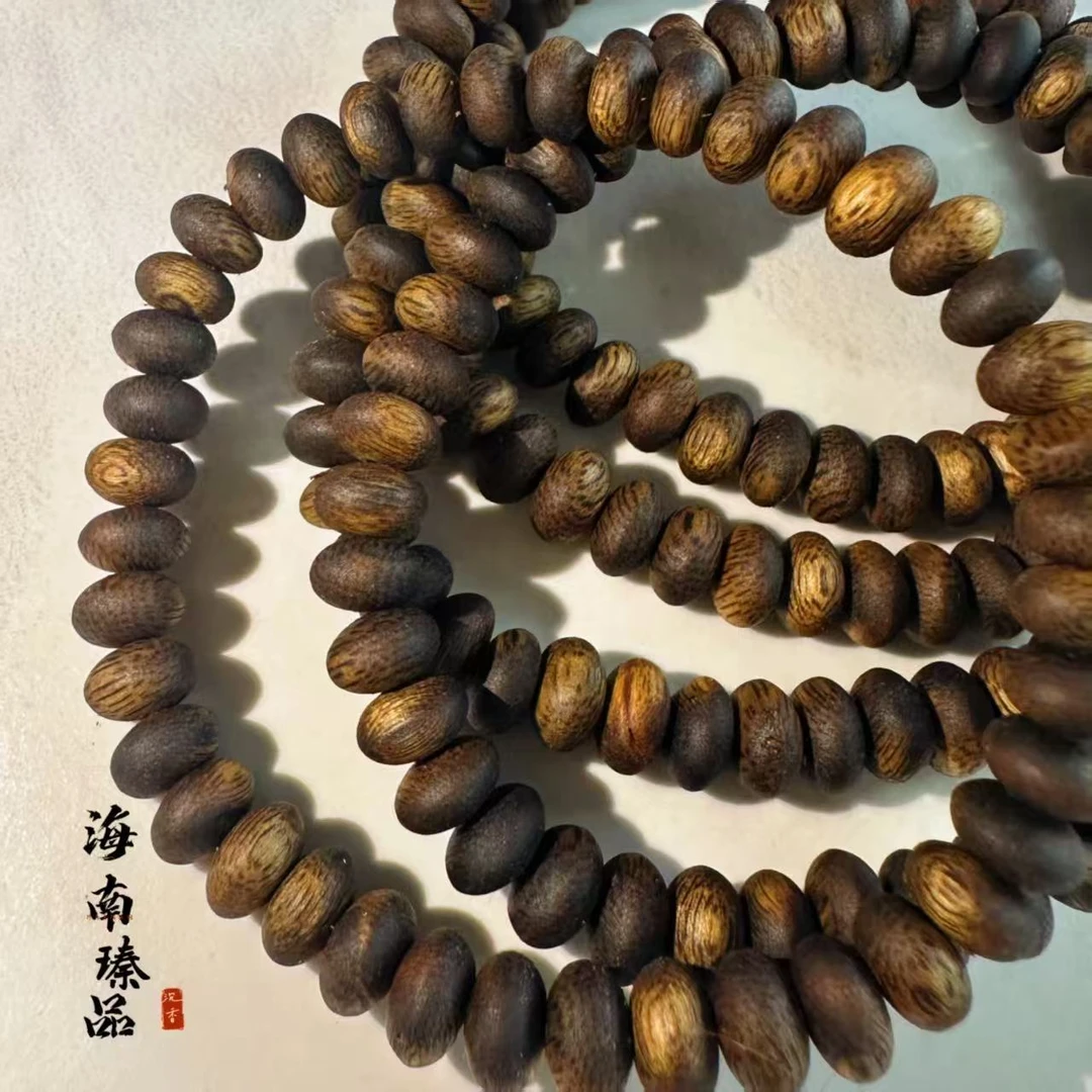 沉香海南沉香单圈6mm 白棋乌身算盘花珠随型手串多样性发一