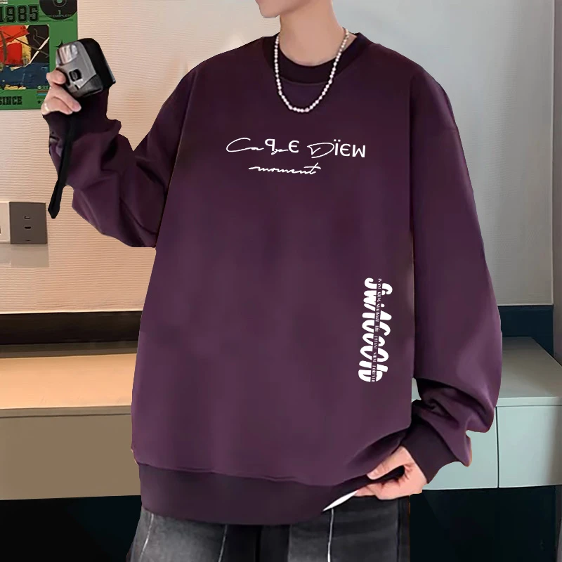 青少年春秋季圆领套头卫衣男生潮牌大码宽松休闲港风长袖上衣外套