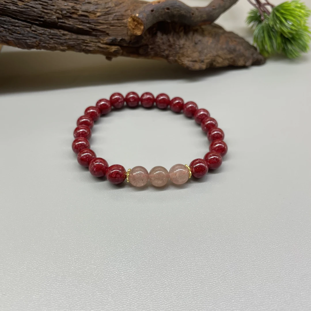 含辰砂工艺品8MM草莓晶单圈手串 晶体砂（高透）