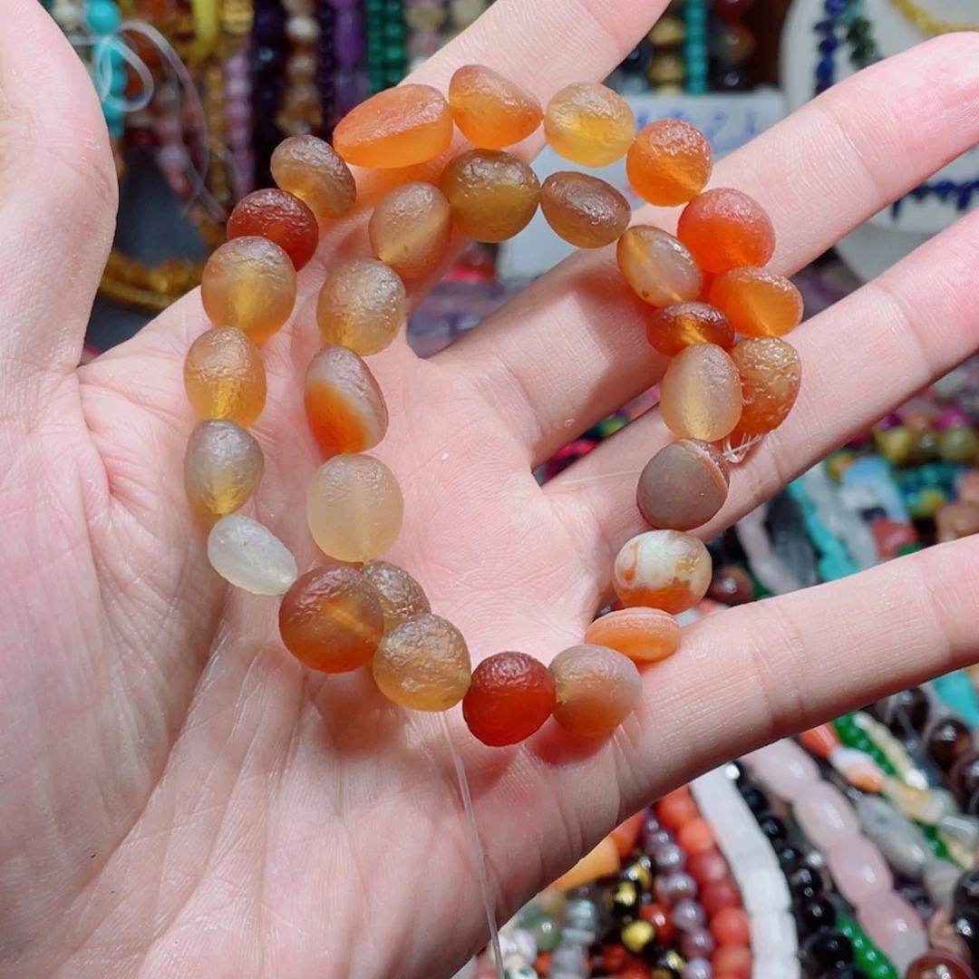 石英质玉，橘皮老玛瑙糖豆12mm，未镶嵌