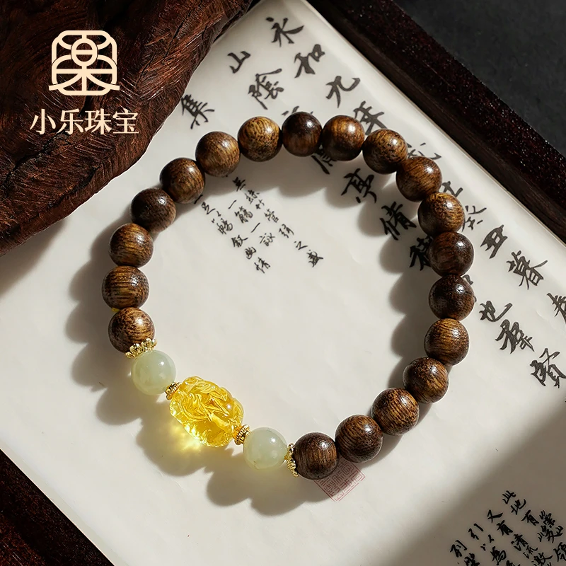 原创设计古风百搭和田玉手串琥珀貔貅手链素圈多样性发一-9694