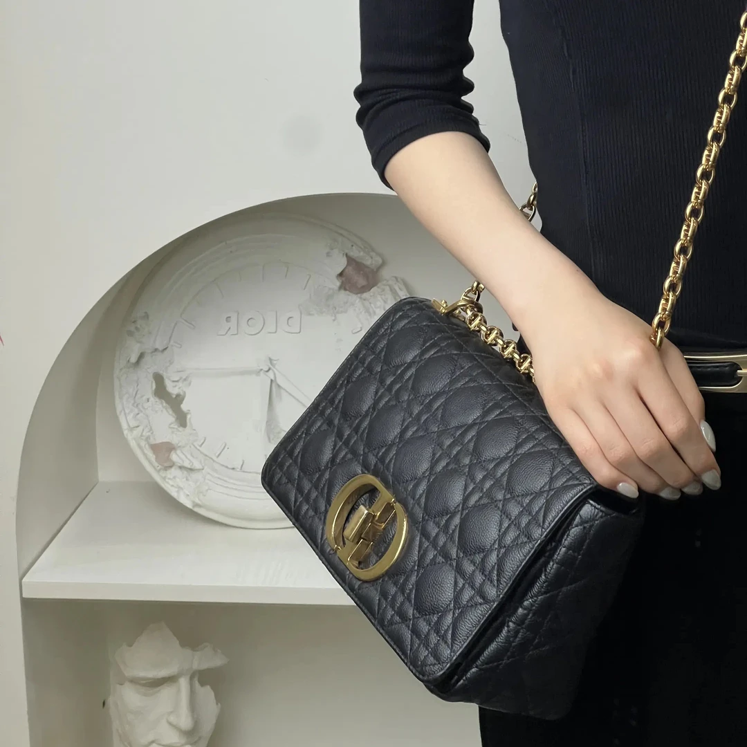 99新 DIOR/迪奥 Dior caro中号黑金荔枝纹22年 /优品