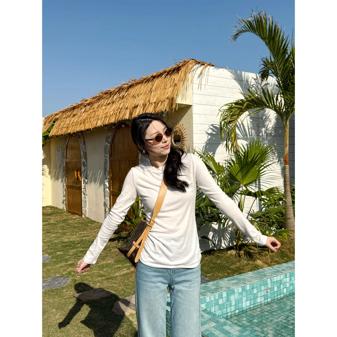 48H【慵懒露丝】加长弹力显瘦长袖T恤上衣 SP034