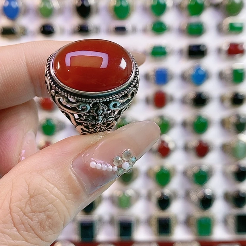 【闪购商品】银S925镶嵌戒指玛瑙/玉髓黄*地