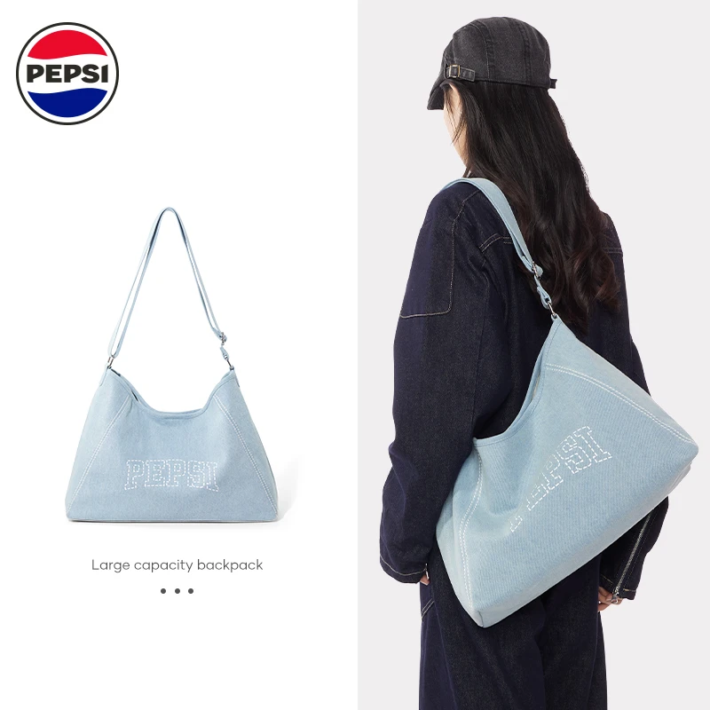 Pepsi/百事欧若风牛仔单肩斜挎包经典通勤学院风女士托特包背包