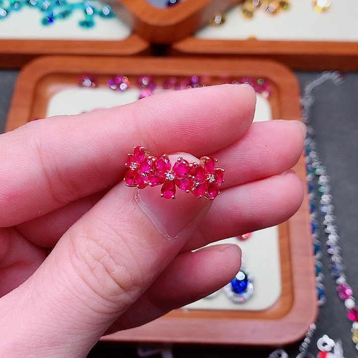 红宝石戒指银S925镶嵌