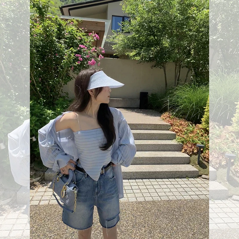 松弛亚麻衬衫套组 无班味通勤穿搭 衬衣外套/吊带上衣 QD242022